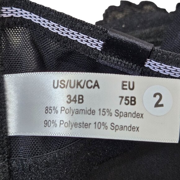 NWOT | Black Lace Strapless Convertible Bra Set Padded Underwire | 34B - Picture 3 of 4